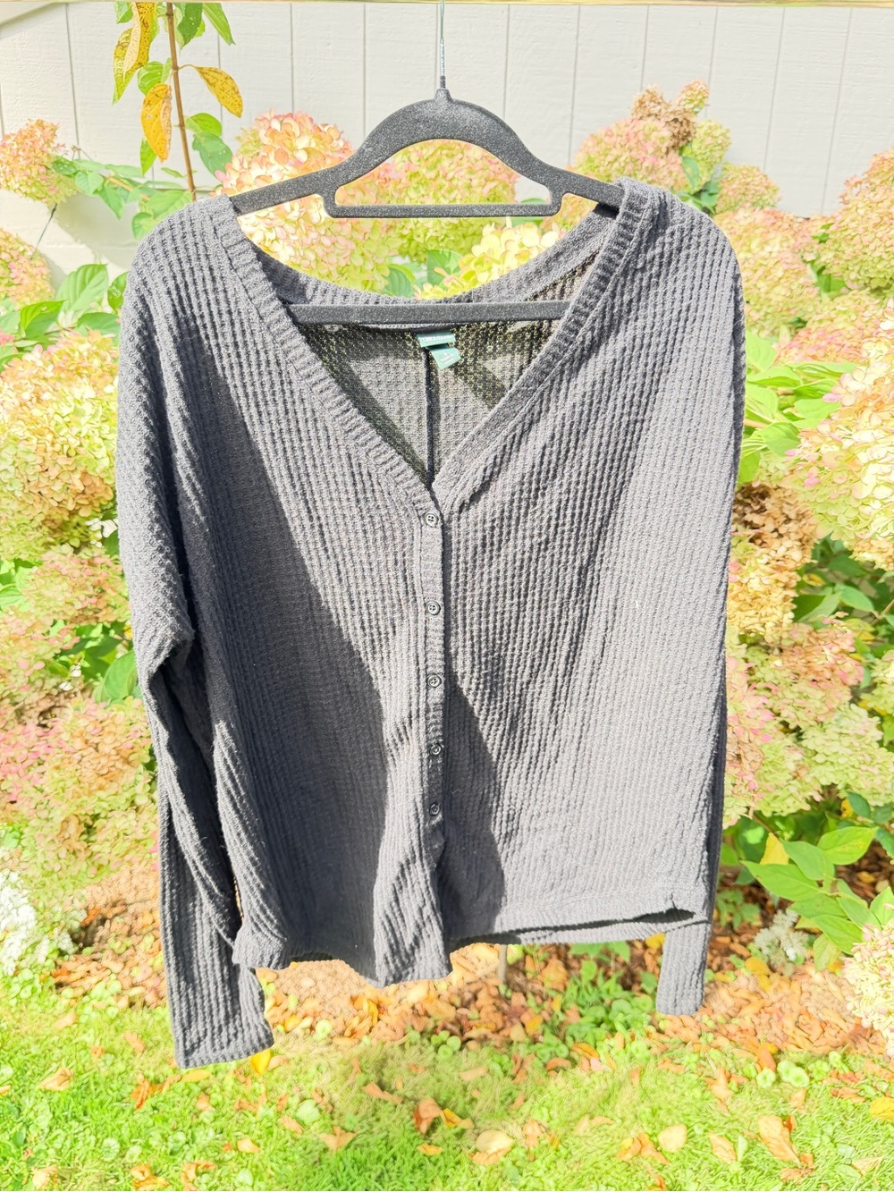 wild fable Charcoal Waffle-Knit Button Down Top